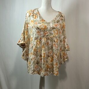 Andree By Unit Floral‎ Print Blouse V-Neck Ruffle Sleeve Top Boho Chic